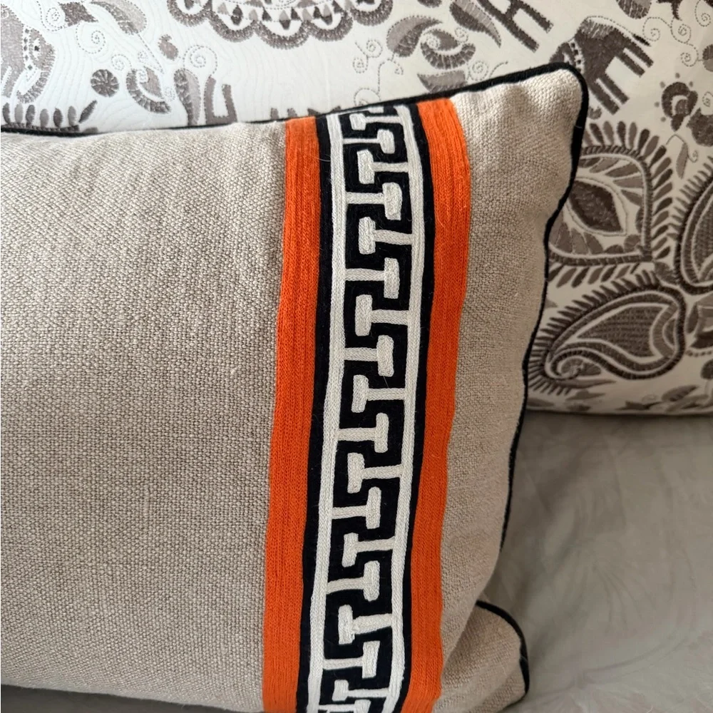 2 Jonathan Adler Palm Springs Decorative Pillow - Beige with Multicolor Trim